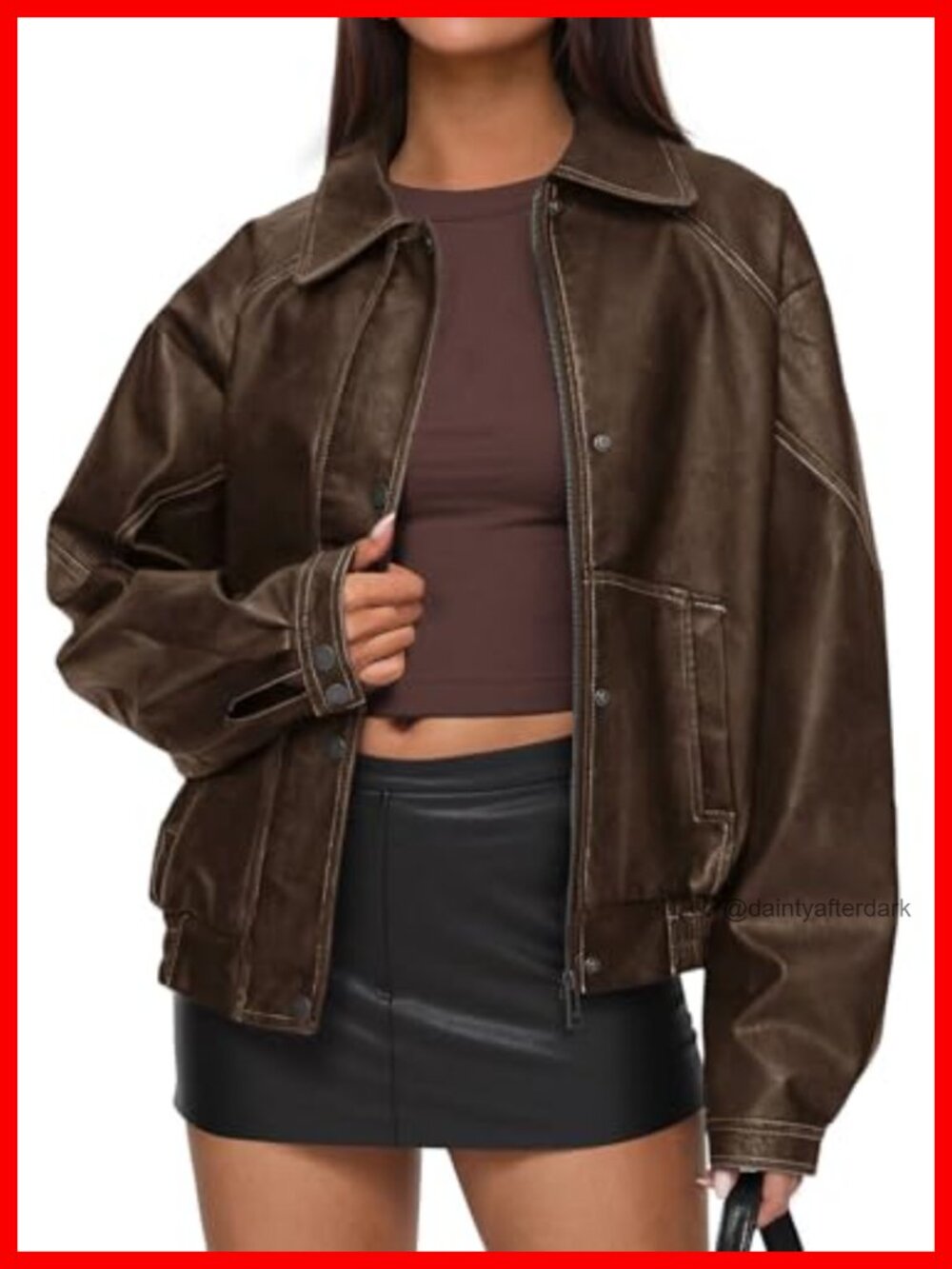 Oversized Faux Leather Moto Biker Jacket Button-Down Trench Coat Women